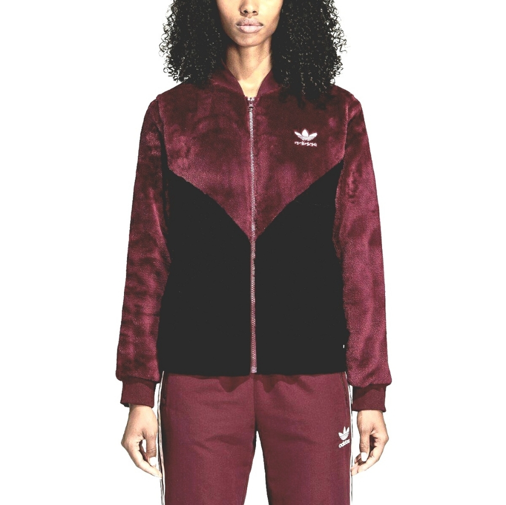 adidas Women's Burgundy and Black Bomber Jacket